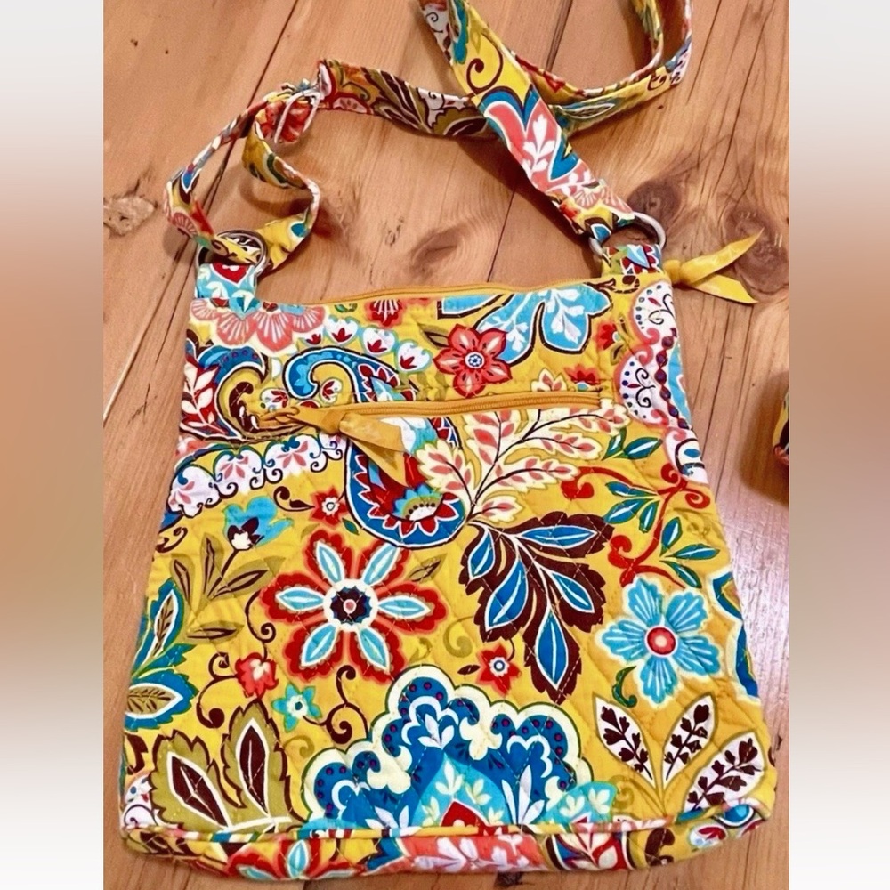 VERA BRADLEY Provencal Crossbody + Clamshell Eyeglass Case ~ Yellow Fall Retired - Picture 6 of 11